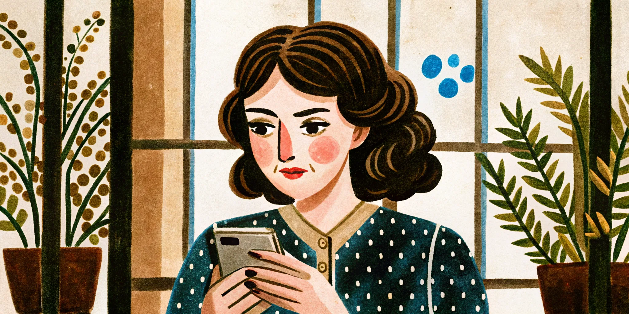 a middle-aged woman is looking at her phone