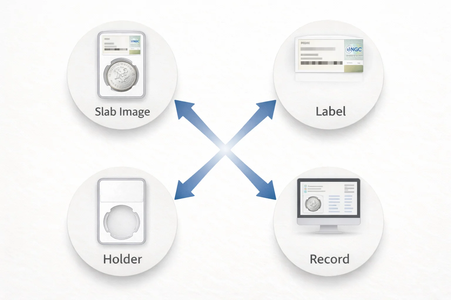 NGC slab verification infographic with four comparison points